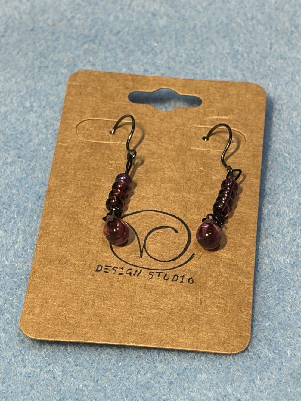 Handmade Purple Bead Tear Drop Earrings -